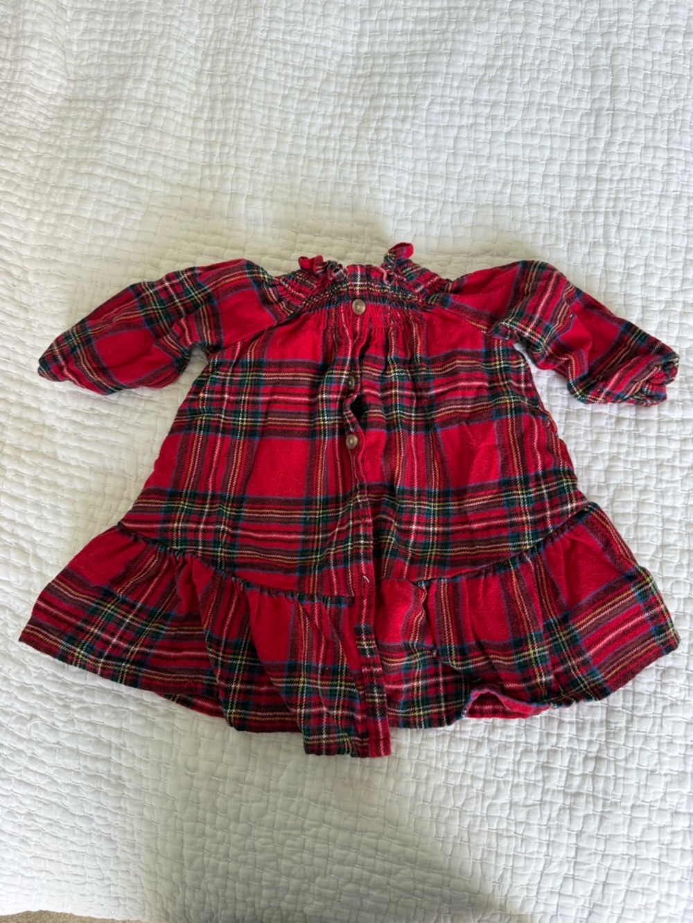 Old Navy Red Plaid Long Sleeve Ruffle Hem Dress